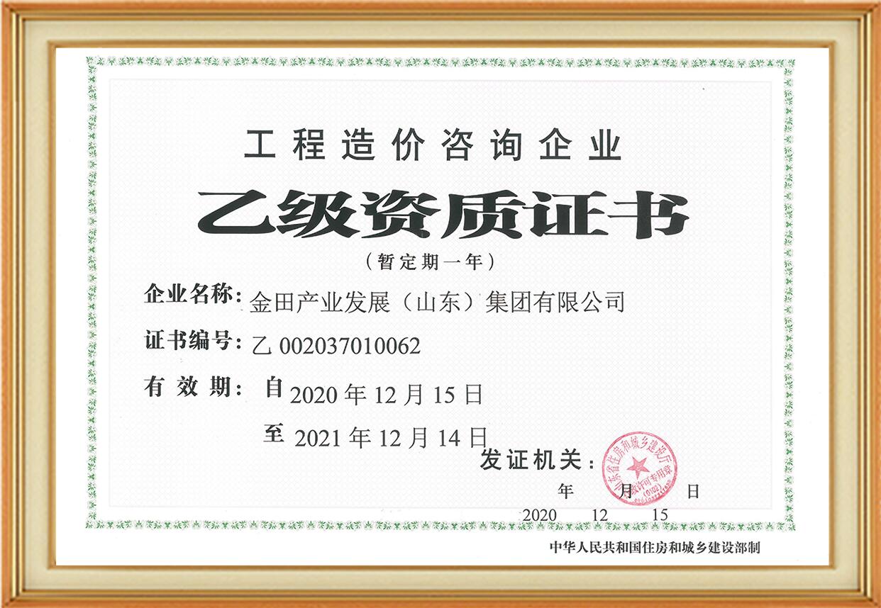 工程造价咨询资质证书